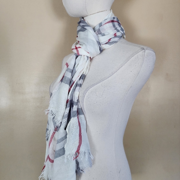 Ivory/Grey/Red Plaid Scarf - Picture 2 of 4